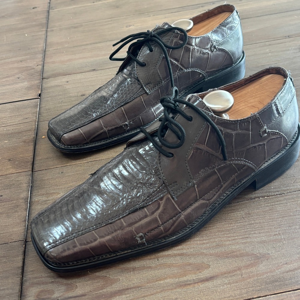 Stacy Adams Oxford Men 9.5M Hip Hop Snakeskin‎ Leather Square Toe Y2K Dress